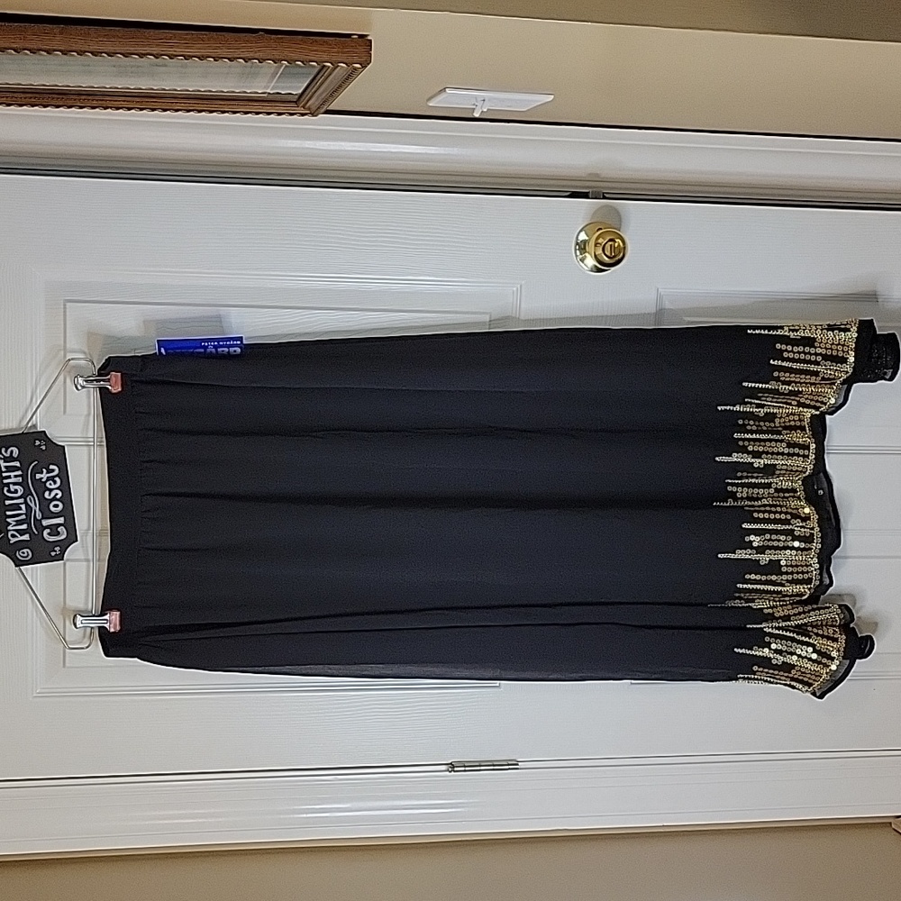 Peter Nygard Large New Skirt Full Black Gold Beads Sequins at bottom